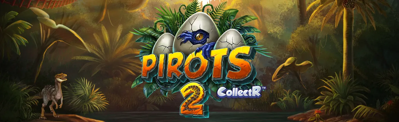 Pirots 2 promotional banner with dinosaurs and birds