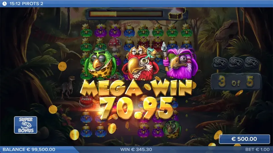 Pirots 2 Mega win screen with win animation