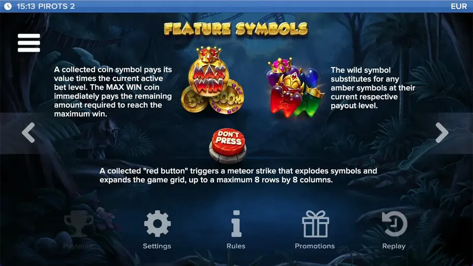 Pirots 2 paytable level 3 with symbols and values