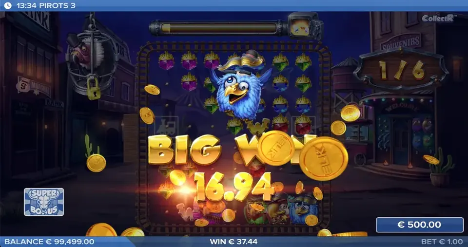 Pirots 3 big win screen with win animation