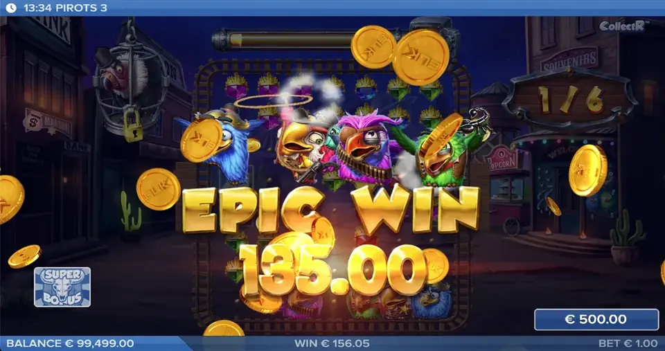 Pirots 3 epic win screen with maximum win effect