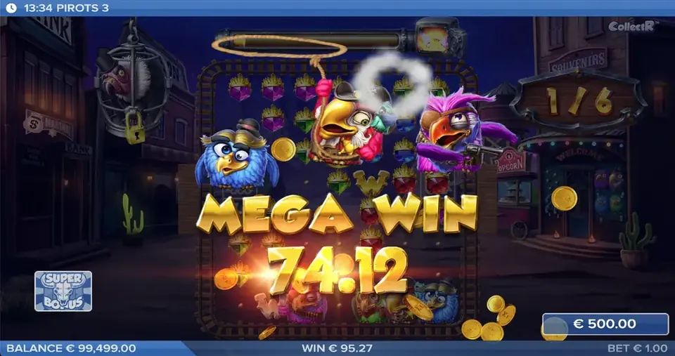 Pirots 3 mega win screen
