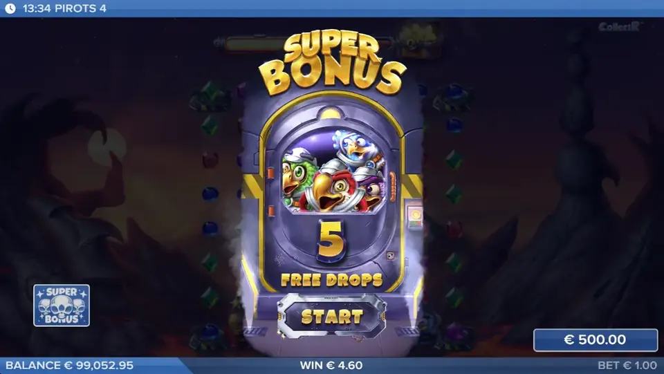 Pirots 4 bonus mode with Free Drops activated in Inferno