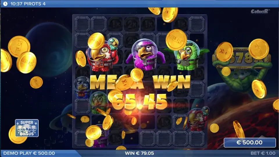 Pirots 4 Mega Win screen in Lost in Space