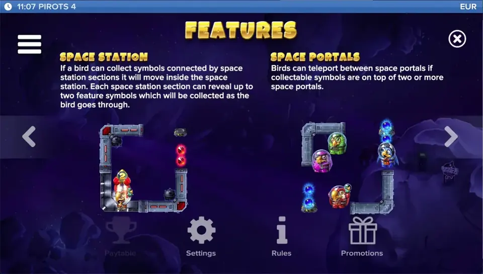 Pirots 4 paytable level 6 with symbols and values in Lost in Space