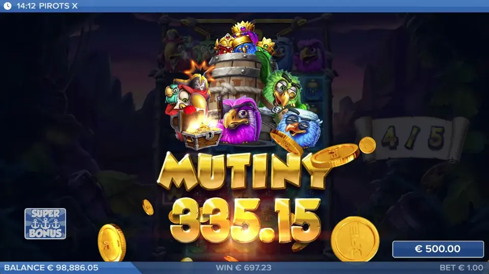 Pirots X mutiny win screen with win animation