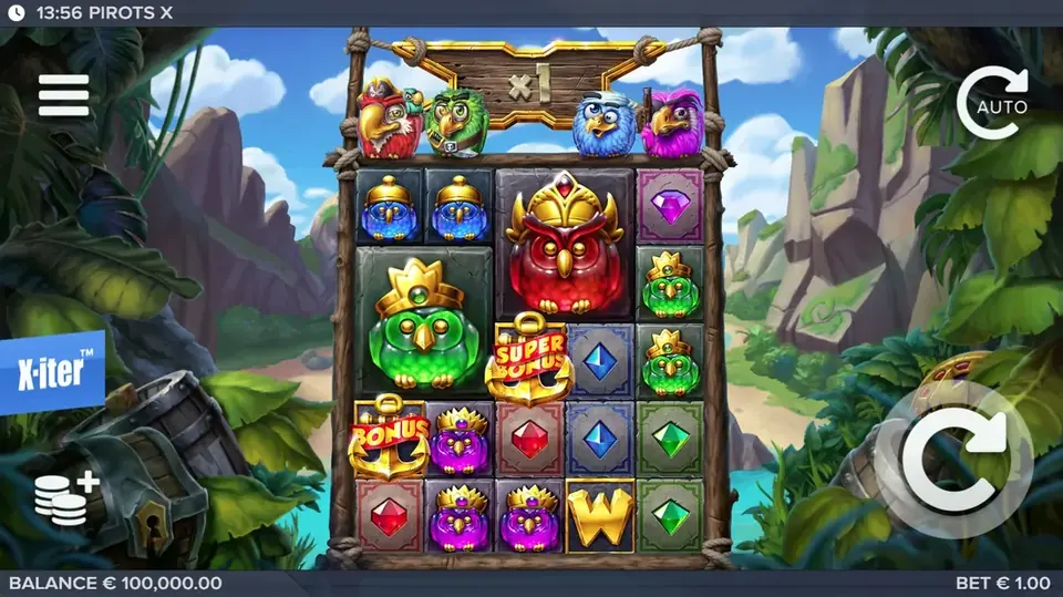 Pirots X start screen in demo mode